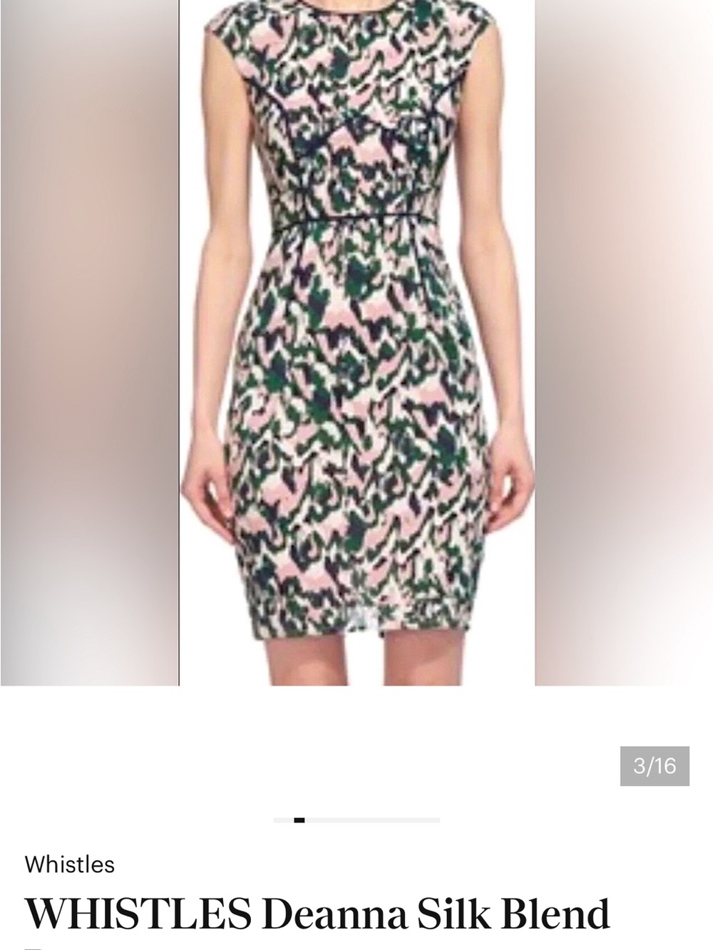 Whistles Pink & Green Printed Cap-Sleeve Midi Dress